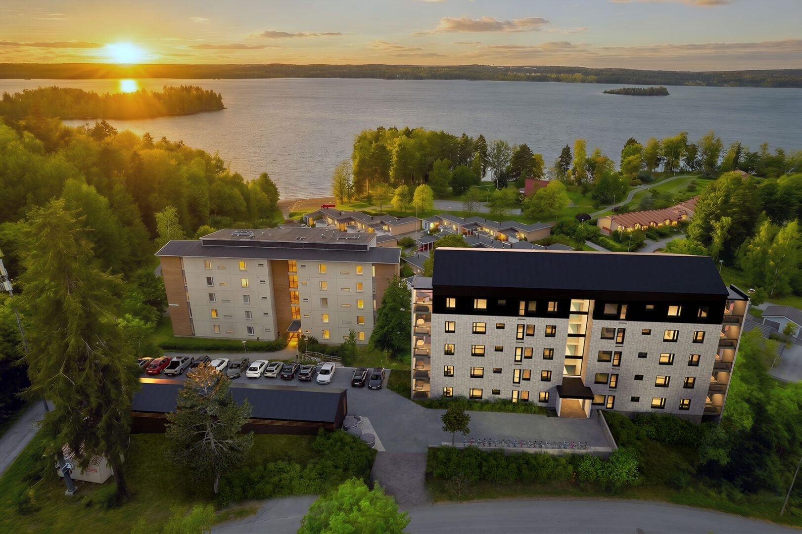 Pirkkalan Kesäranta sijaitsee luonnon äärellä rantamaisemissa (taiteilijan näkemys)